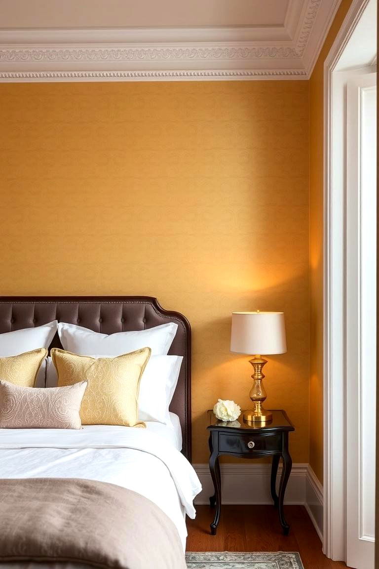 Create a Feature Wall with Yellow Wallpaper - 24 Yellow Bedroom Ideas