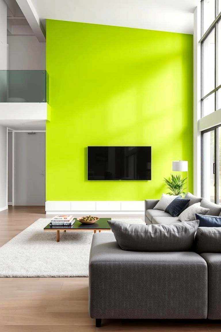 Create a Focal Point with a Green Accent Wall - 24 Green Living Room Ideas