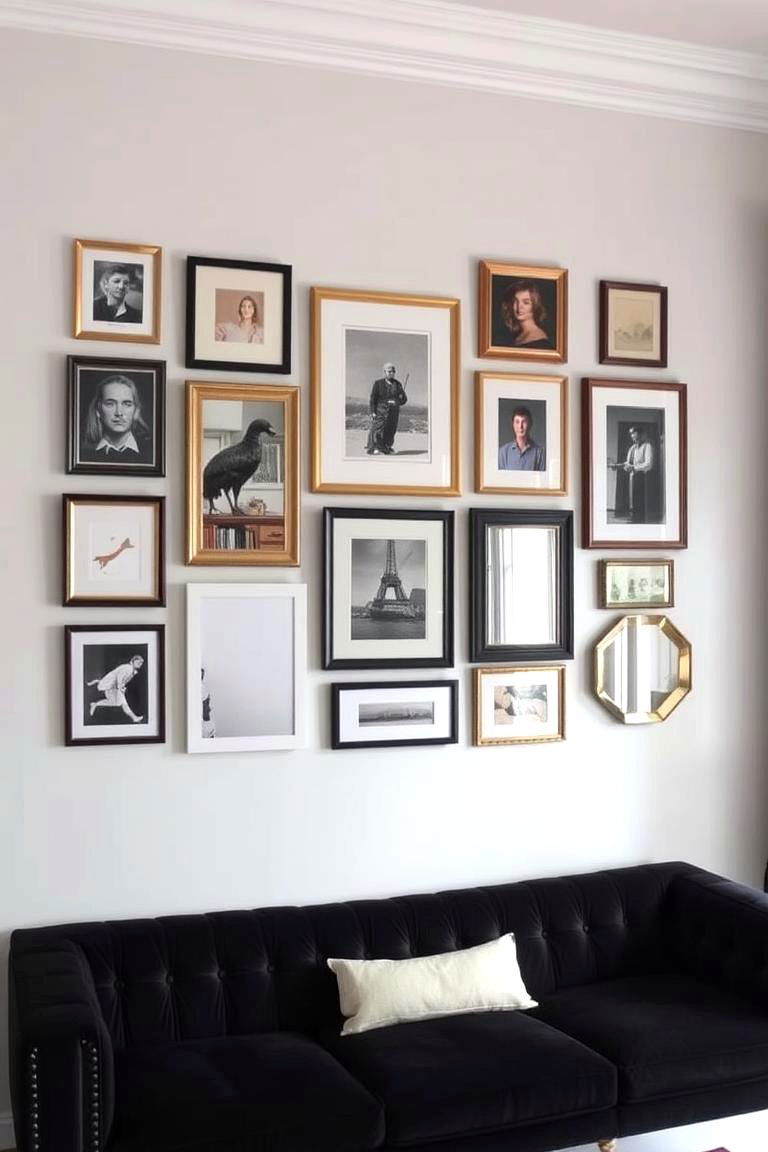 Create a Gallery Wall Behind the Couch - 24 Living Room Ideas With Black Couches