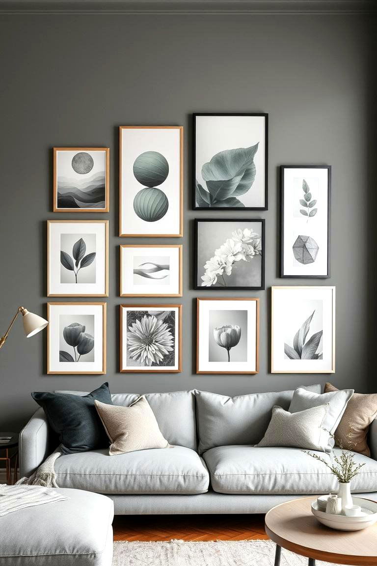 Create a Gallery Wall with Grey and Sage Green Themes - 24 Grey and Sage Green Living Room Ideas