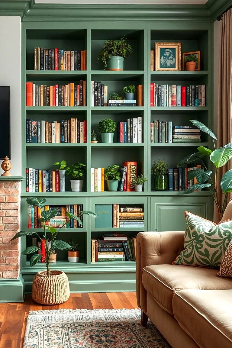 Create a Green Library Nook - 24 Green Living Room Ideas