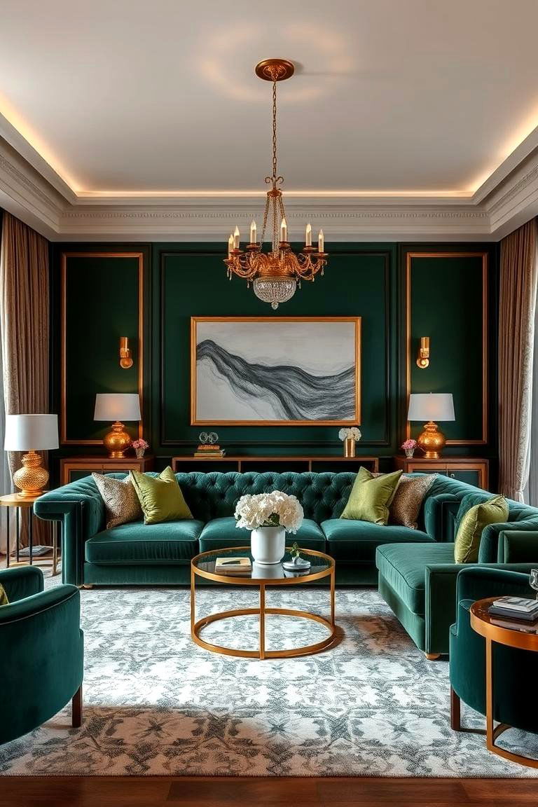 Create a Luxurious Vibe with Velvet Fabric - 24 Emerald Green Sofa Living Room Ideas