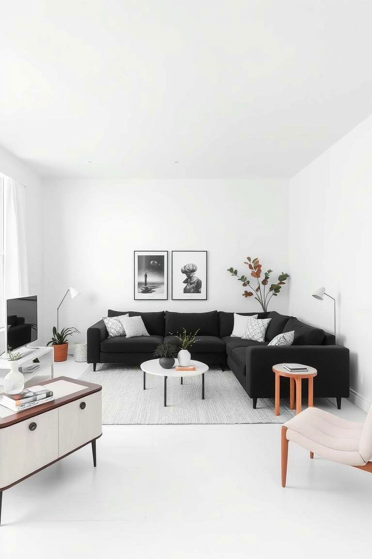 Create a Minimalist Space - 24 Living Room Ideas With Black Couches