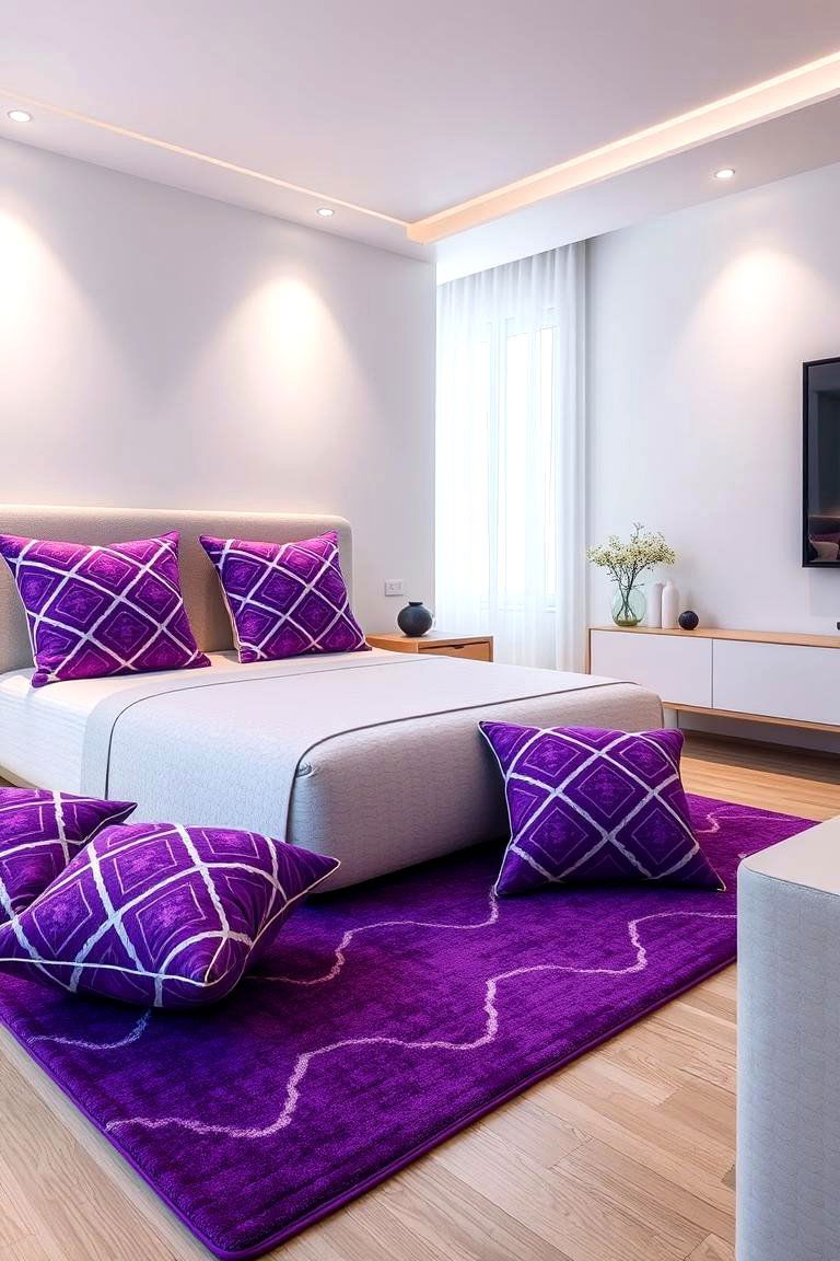 Create a Modern Look with Geometric Purple Accents - 24 Purple Bedroom Ideas