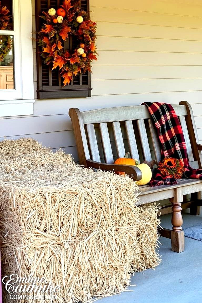 Create a Rustic Fall Display with Hay Bales - 24 Fall Porch Decor Ideas