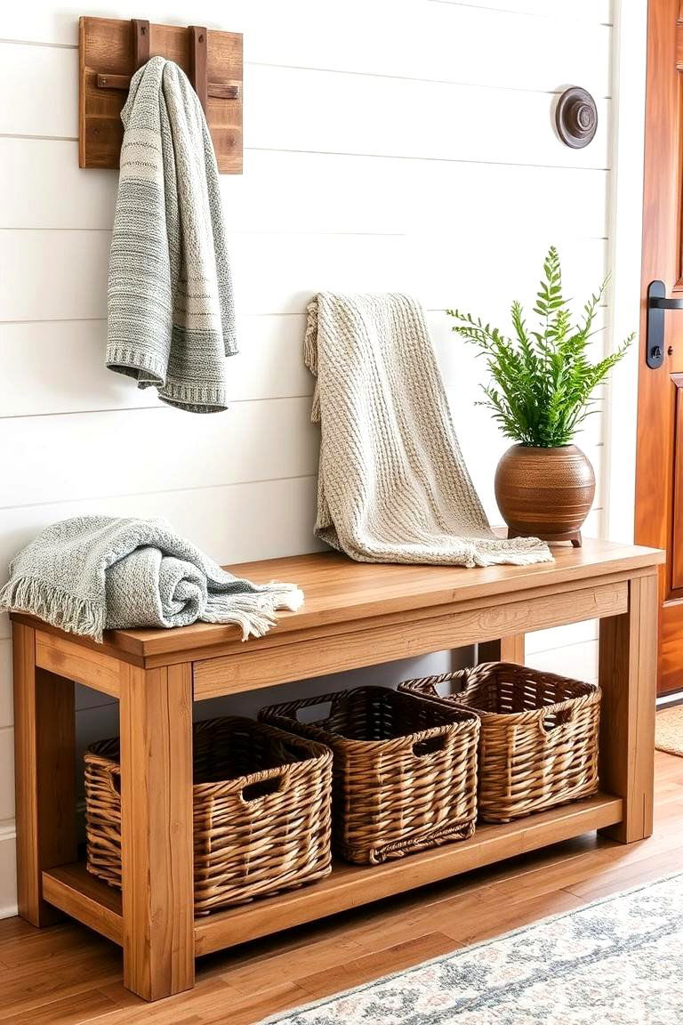 Create a Rustic Wooden Bench - 24 Farmhouse Entryway Ideas
