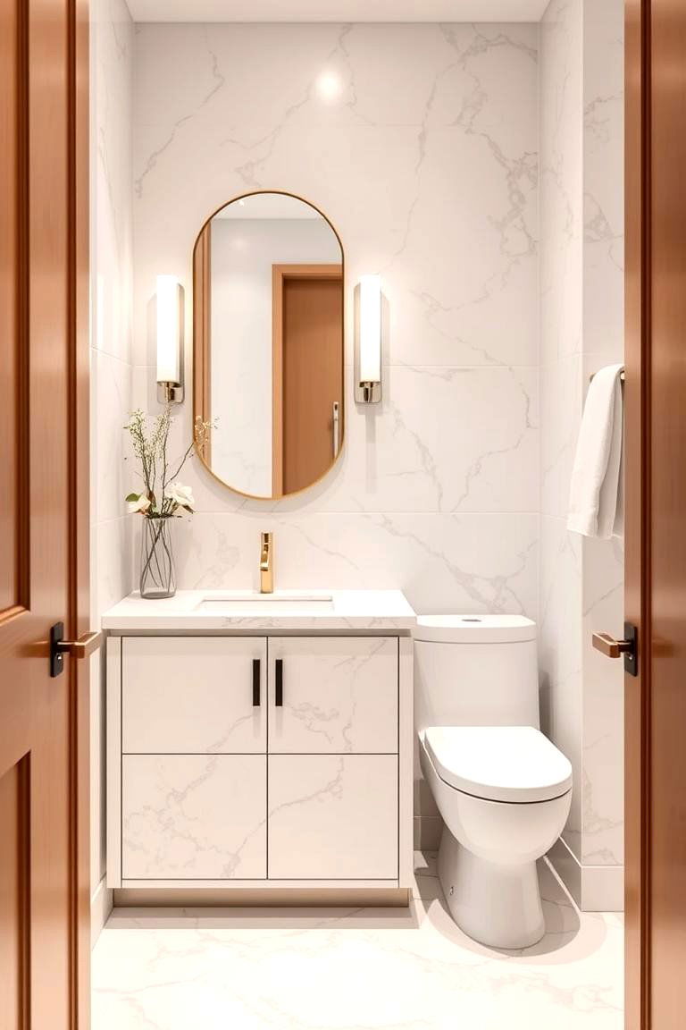 Create a Seamless Flow with Matching Materials - 24 Half Bathroom Ideas