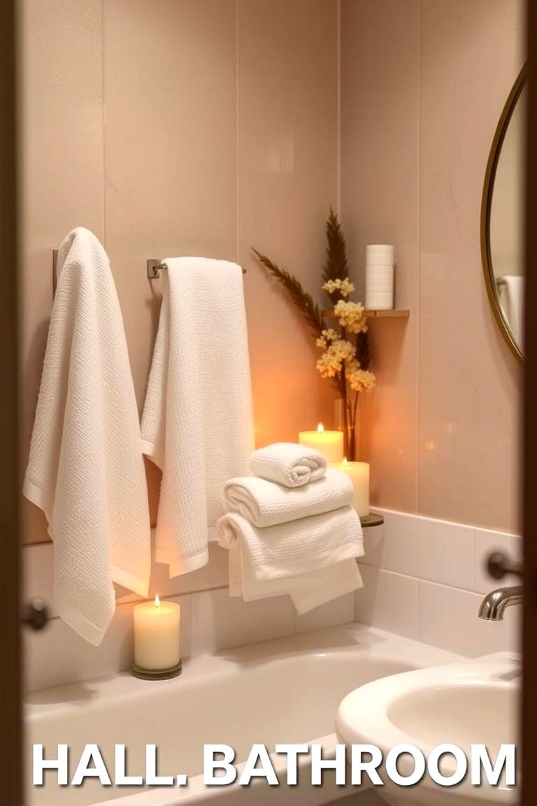 Create a Spa Like Ambiance with Soft Towels and Candles - 24 Half Bathroom Ideas
