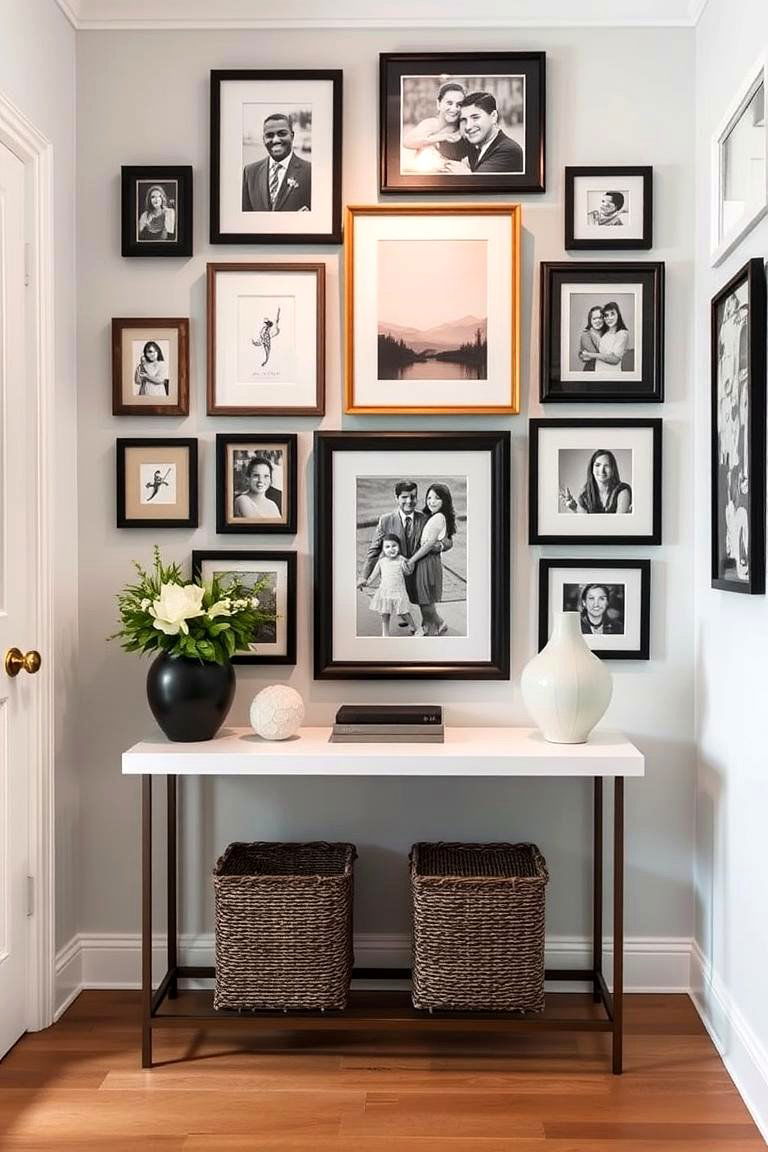 Create a Welcoming Gallery Wall Above the Table - 24 Entry Table Decor Ideas