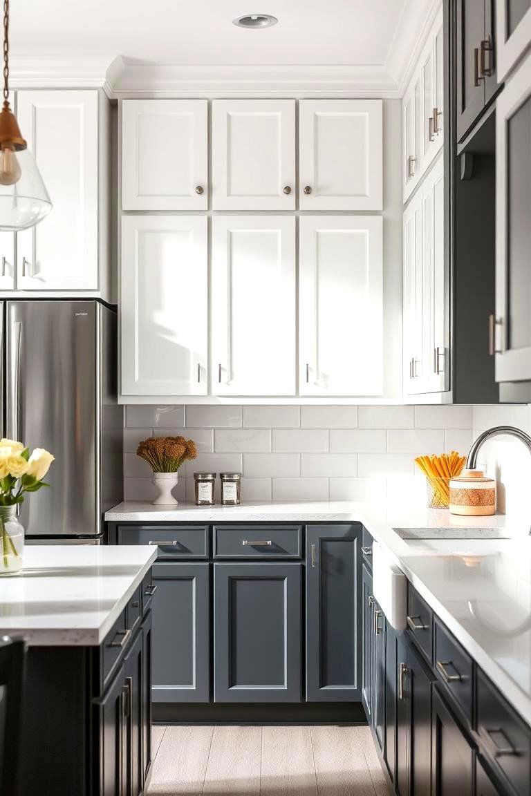Creating Contrast with Two Tone Cabinets - 24 Painting Kitchen Cabinet Ideas