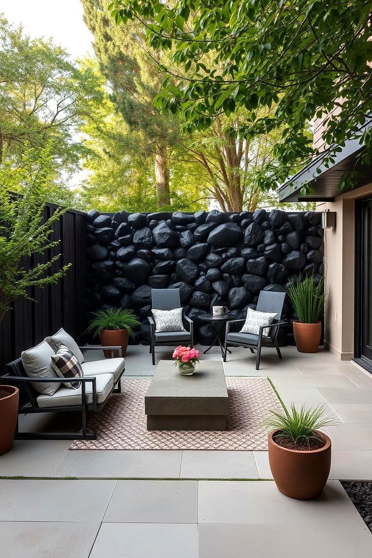 Creating Privacy Screens with Black River Rock - 24 Black River Rock Landscaping Ideas