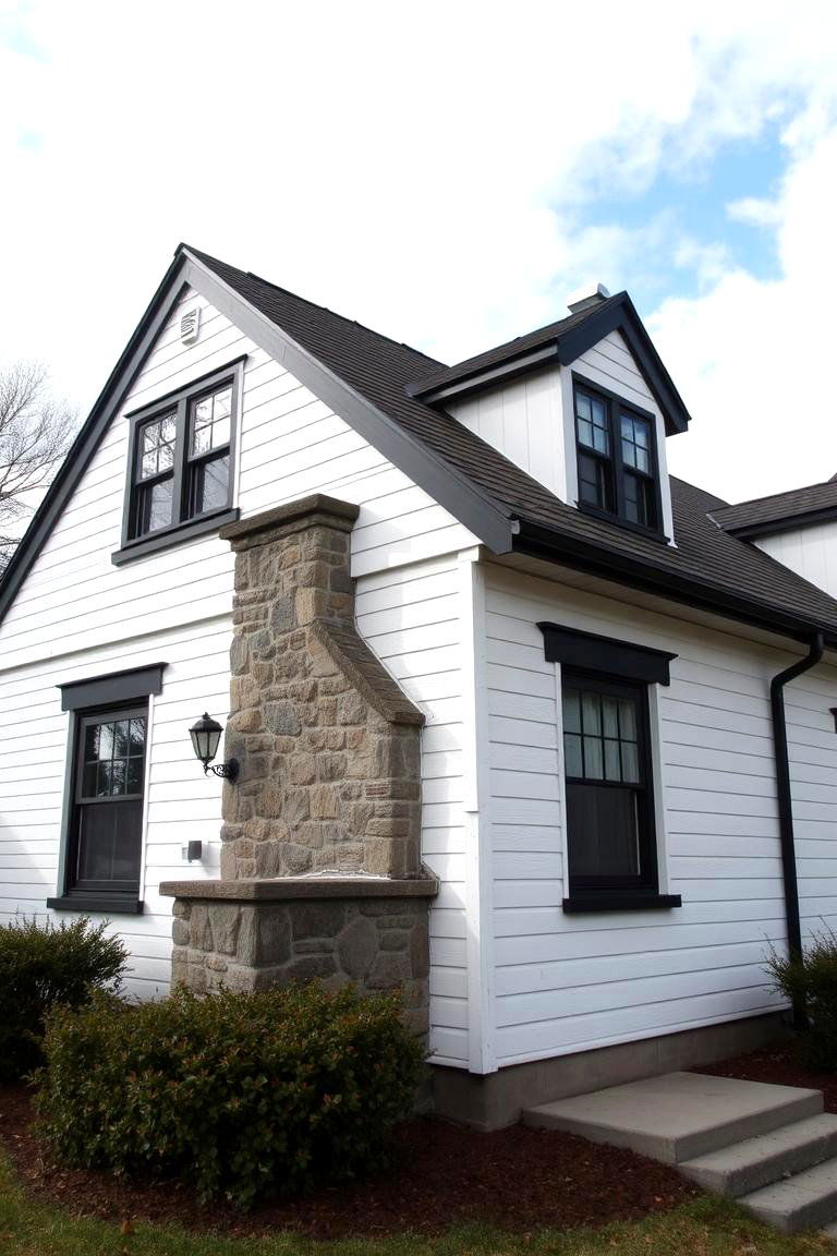 Creating Visual Balance - 24 single story white house black trim