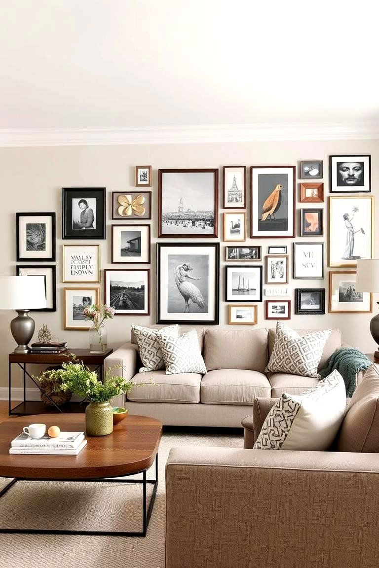 Creating a Gallery Wall - 24 Greige Living Room Ideas