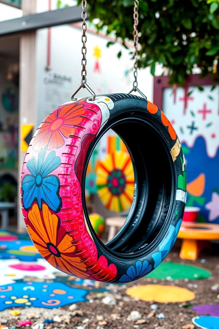 Creative Art Inspired Tire Swing - 24 Tire Swing Ideas