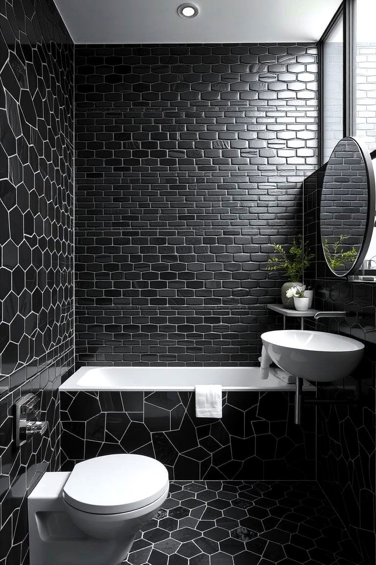 Creative Black Tile Layouts - 24 Black Tile Bathroom Ideas