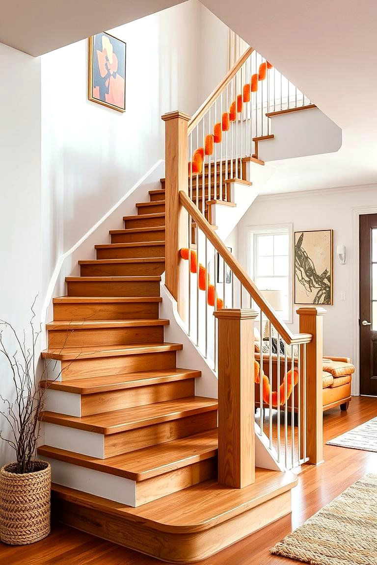 Creative Burnt Orange Staircase Accents - 24 Burnt Orange Living Room Ideas