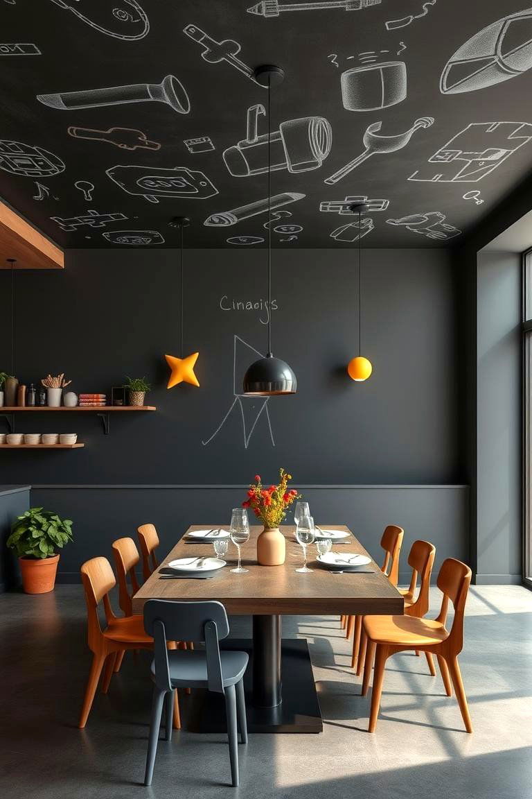 Creative Chalkboard Ceiling - 24 Dining Room Ceiling Ideas