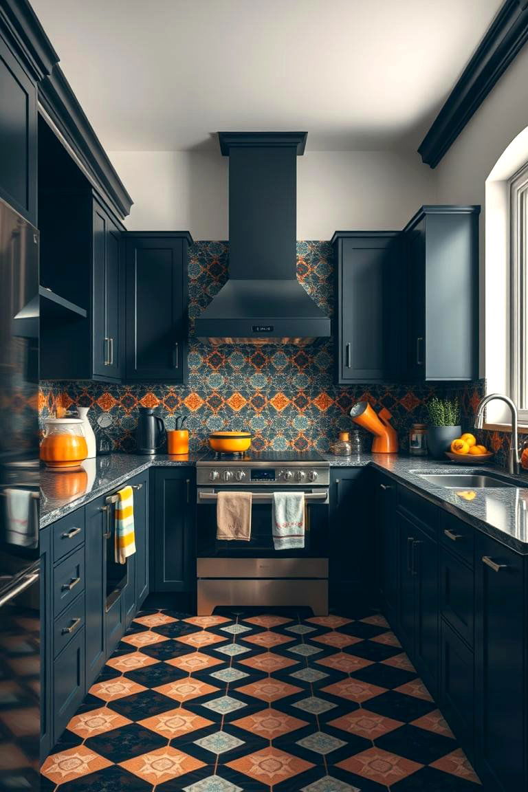 Creative Dark Kitchen with Bold Patterns - 24 Dark Kitchen Ideas