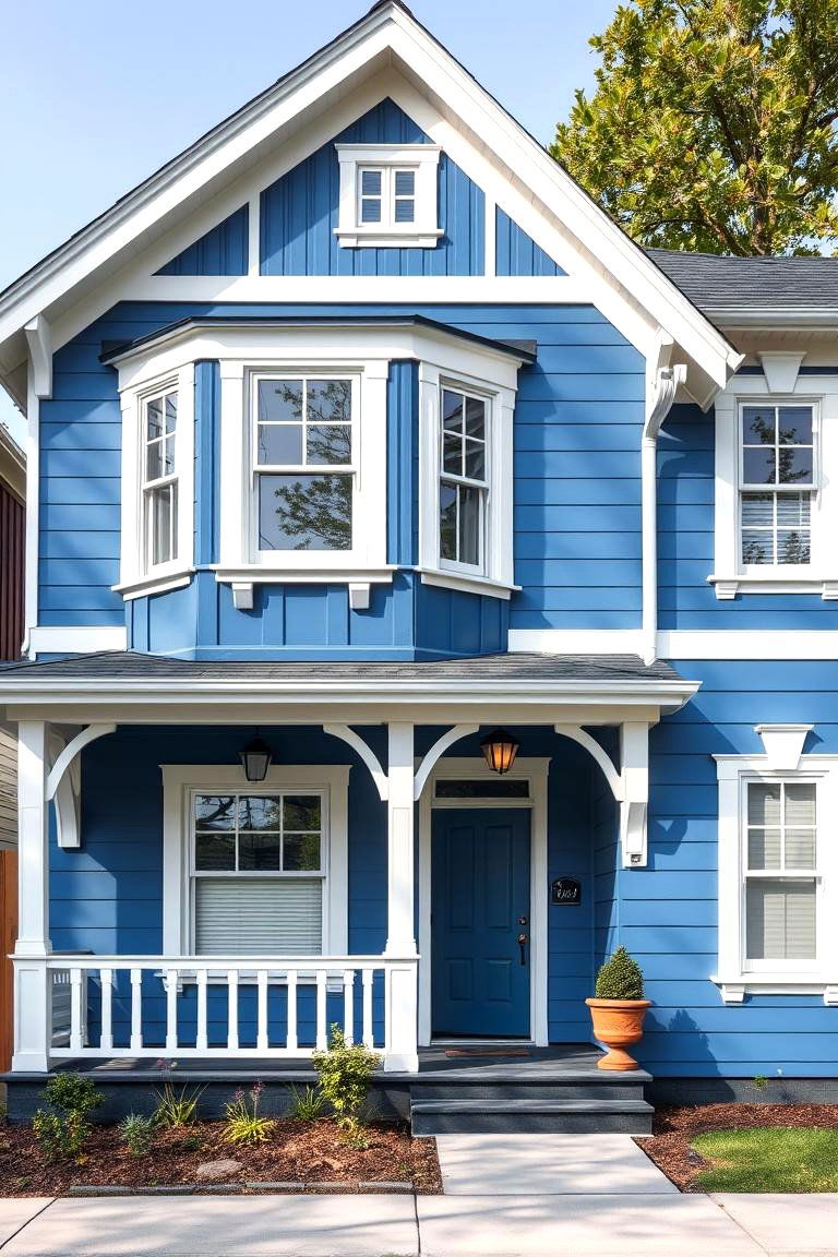 Creative Facade Expression - 24 Blue House Siding With White Trim