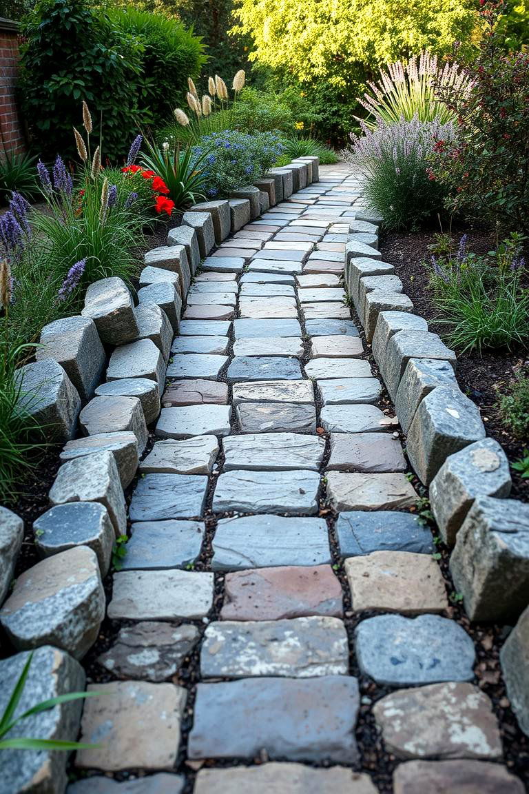 Creative Garden Pathway with Mixed Sleepers - 24 Garden Sleeper Ideas
