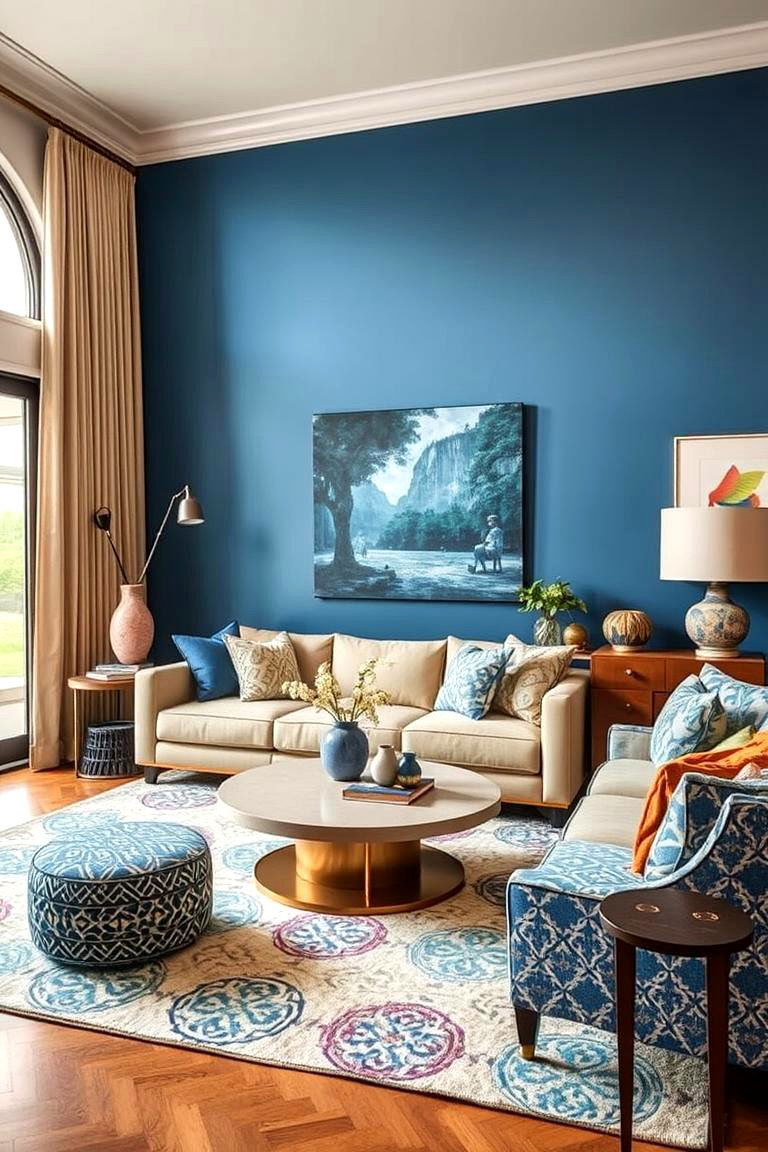 Creative Hue Fusion - 24 blue and beige living room ideas