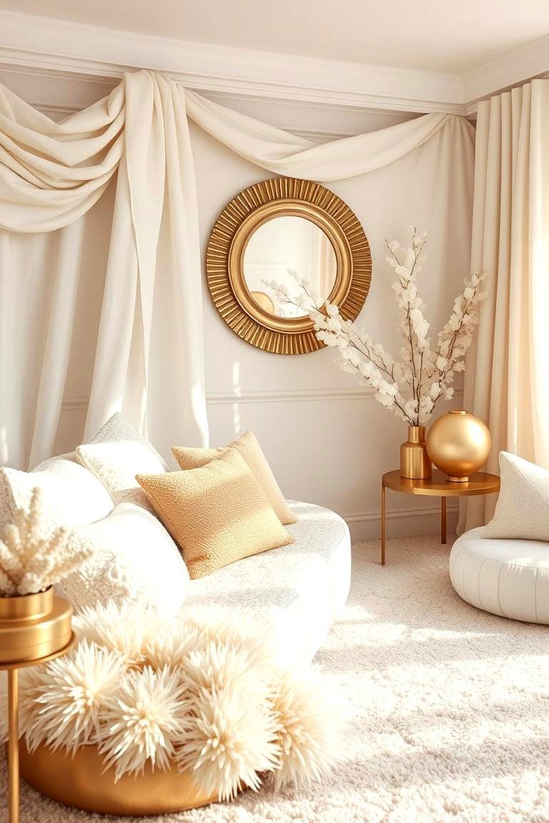 Creative Layering with Cream and Gold Textures - 24 Cream and Gold Living Room Ideas