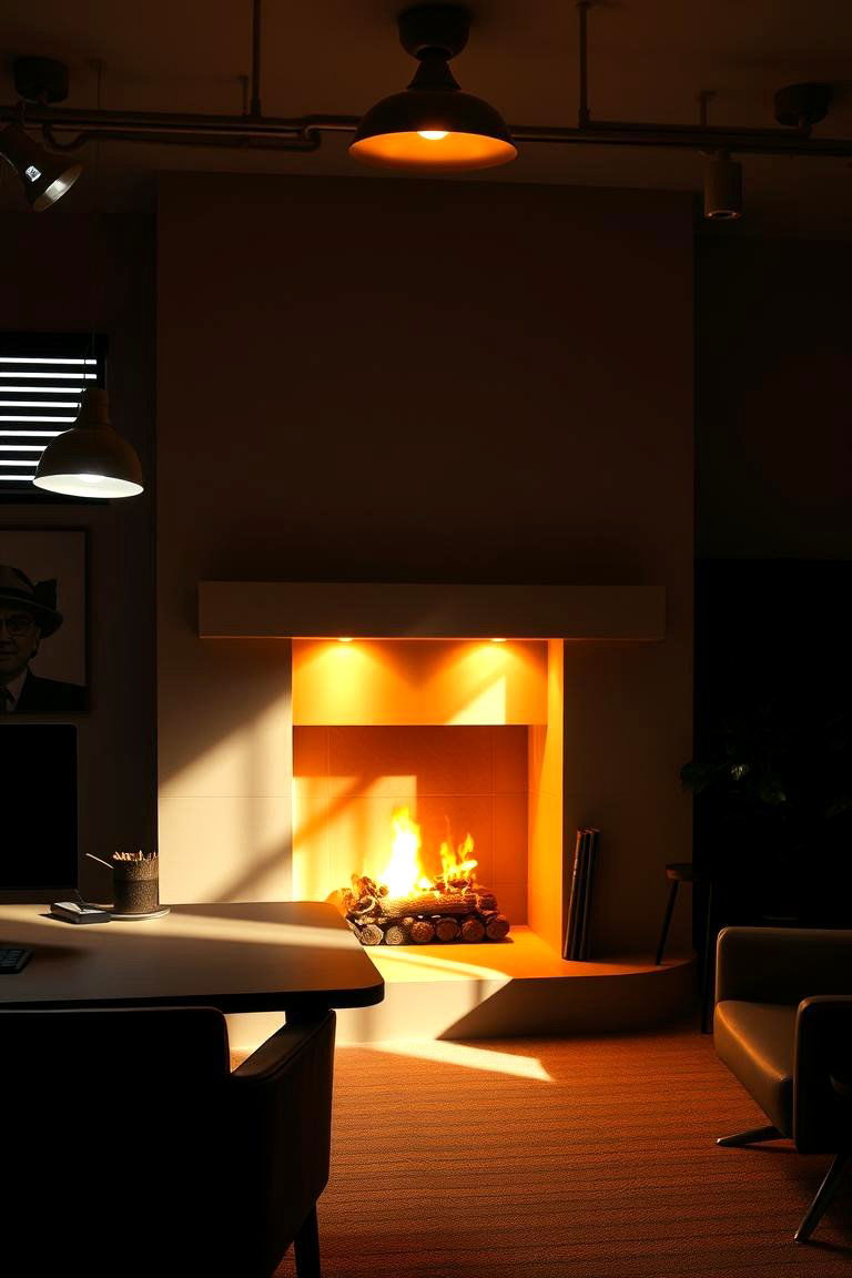 Creative Lighting Fireplace Office - 24 Home Office With Fireplace Ideas