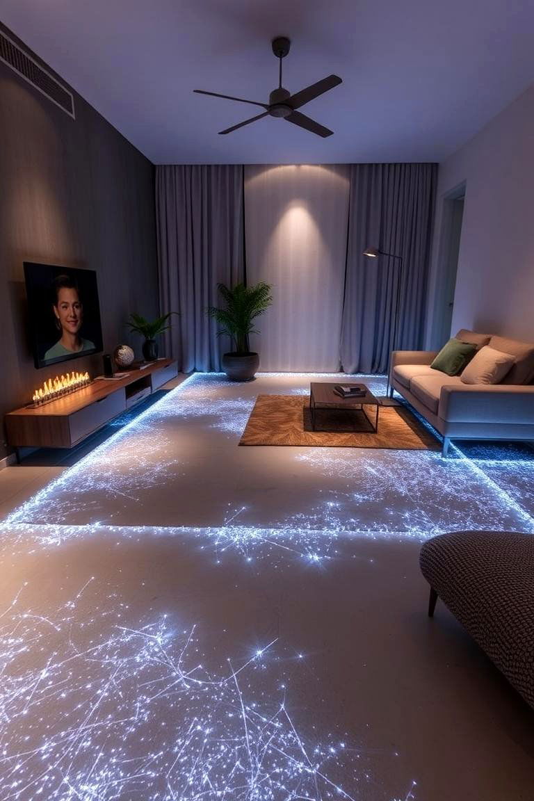 Creative Lighting Integrated Concrete Floor - 24 Concrete Floor Living Room Ideas