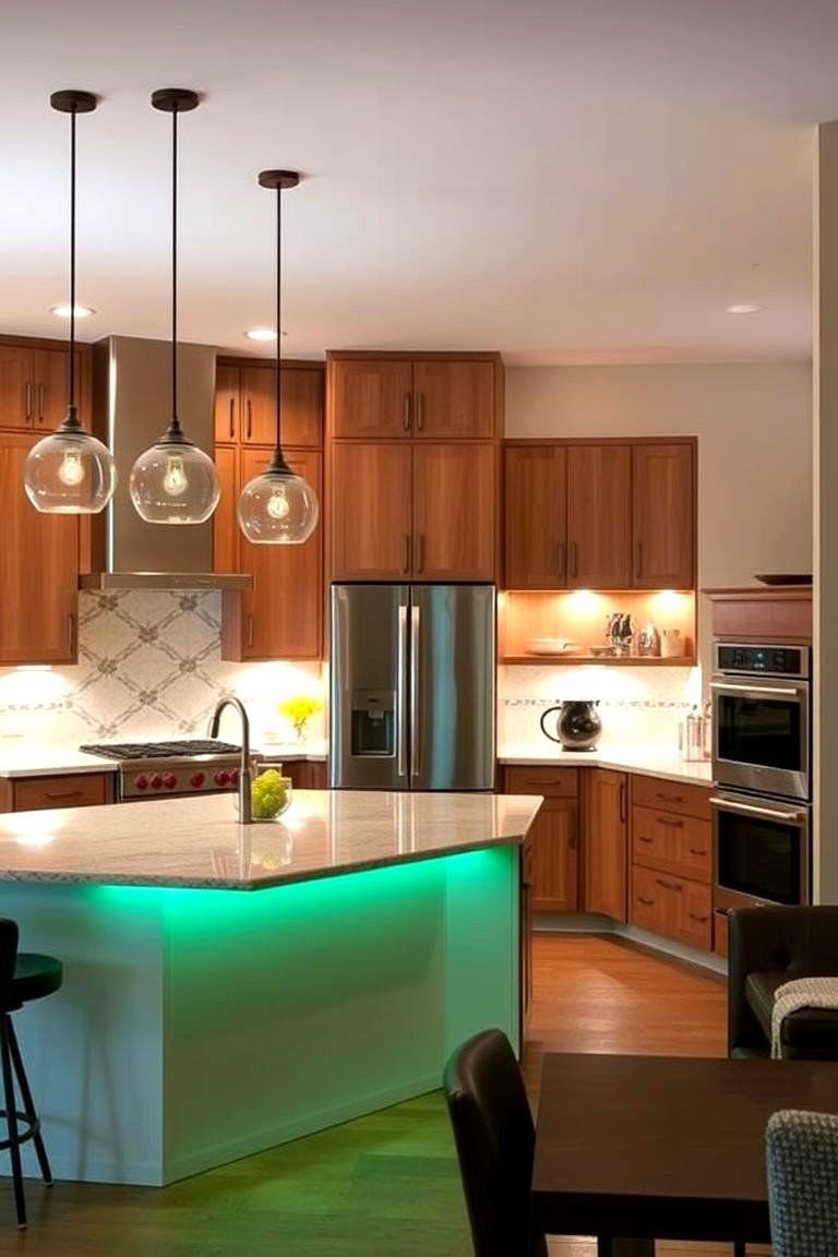 Creative Lighting to Highlight Different Levels - 24 Split Level Kitchen Design Ideas