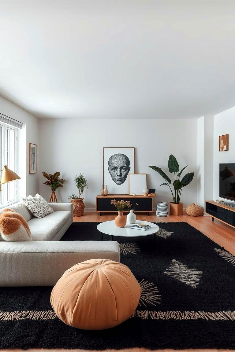 Creative Minimal Aesthetics - 24 Black Carpet Living Room Ideas