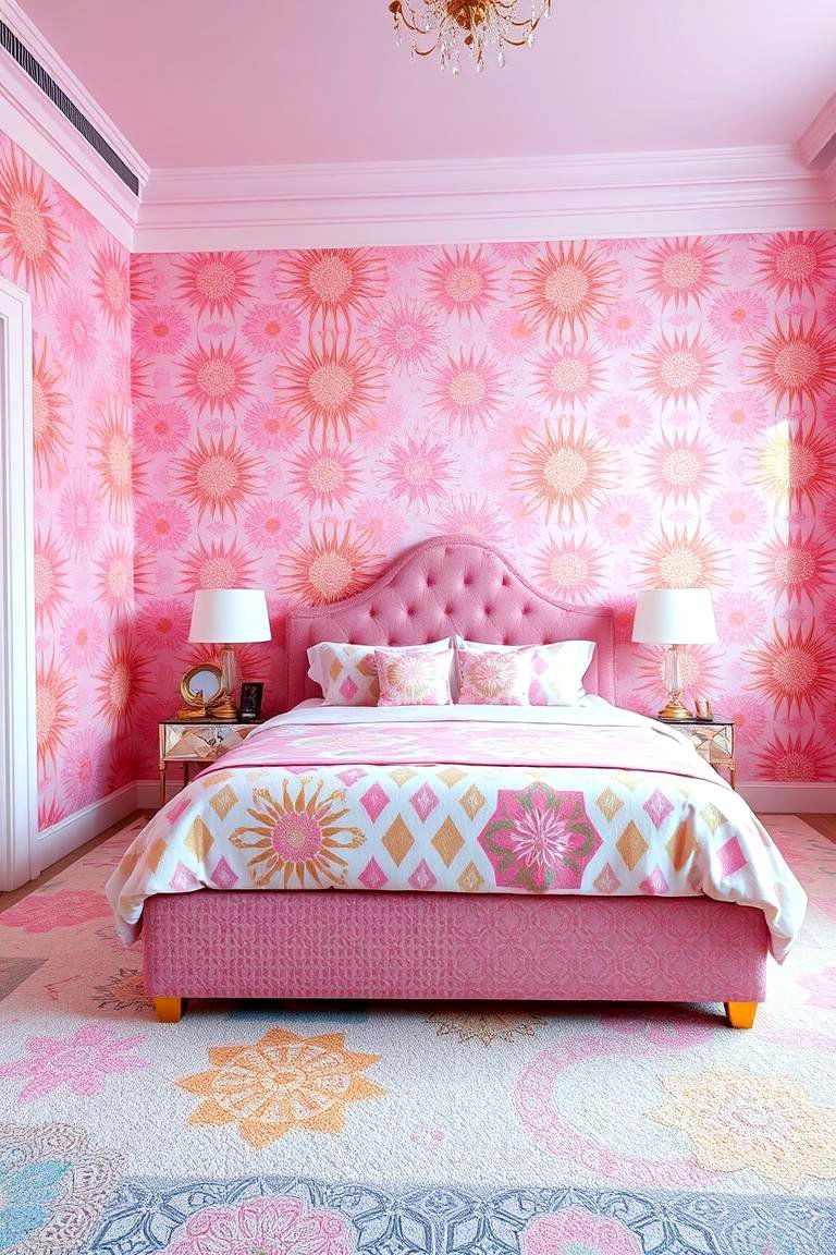 Creative Mix of Pink and Gold Patterns - 24 Pink and Gold Bedroom Ideas