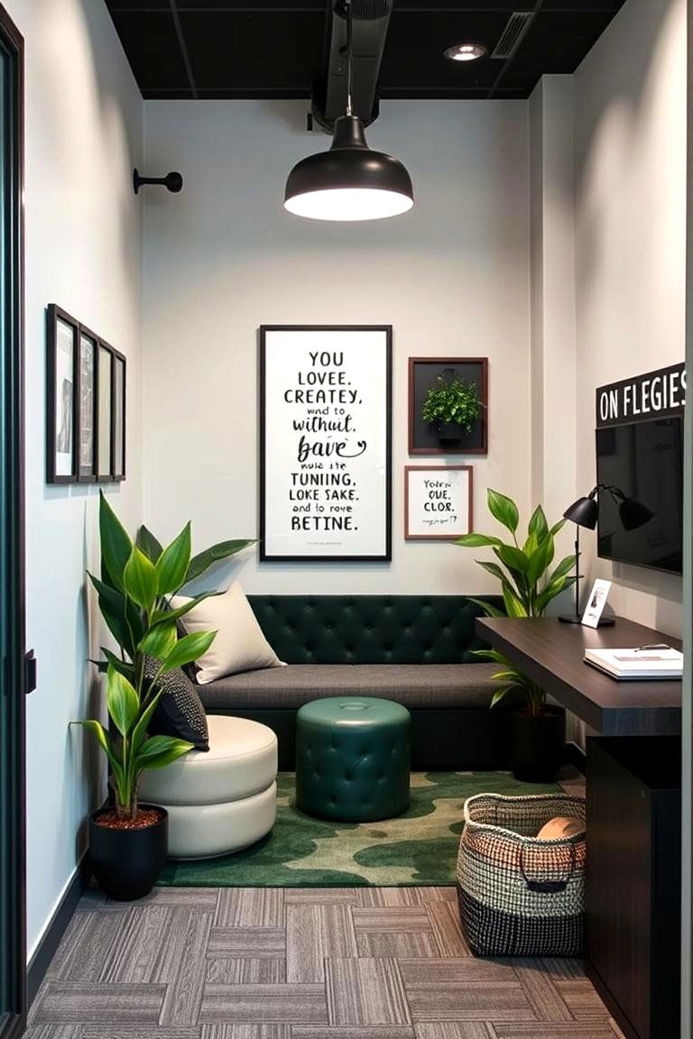 Creative Nook with Dark Green Elements - 24 Dark Green Office Ideas and Inspiration