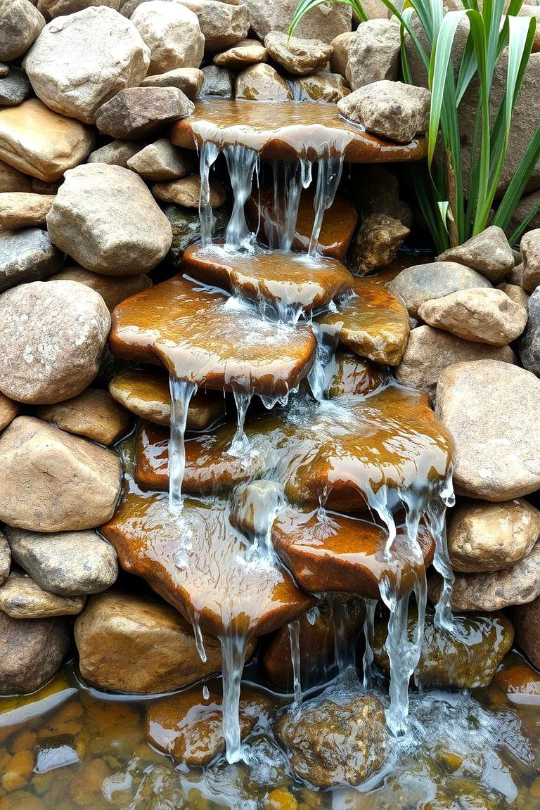 Creative Recycled Material Waterfall - 24 Pondless Waterfall Ideas