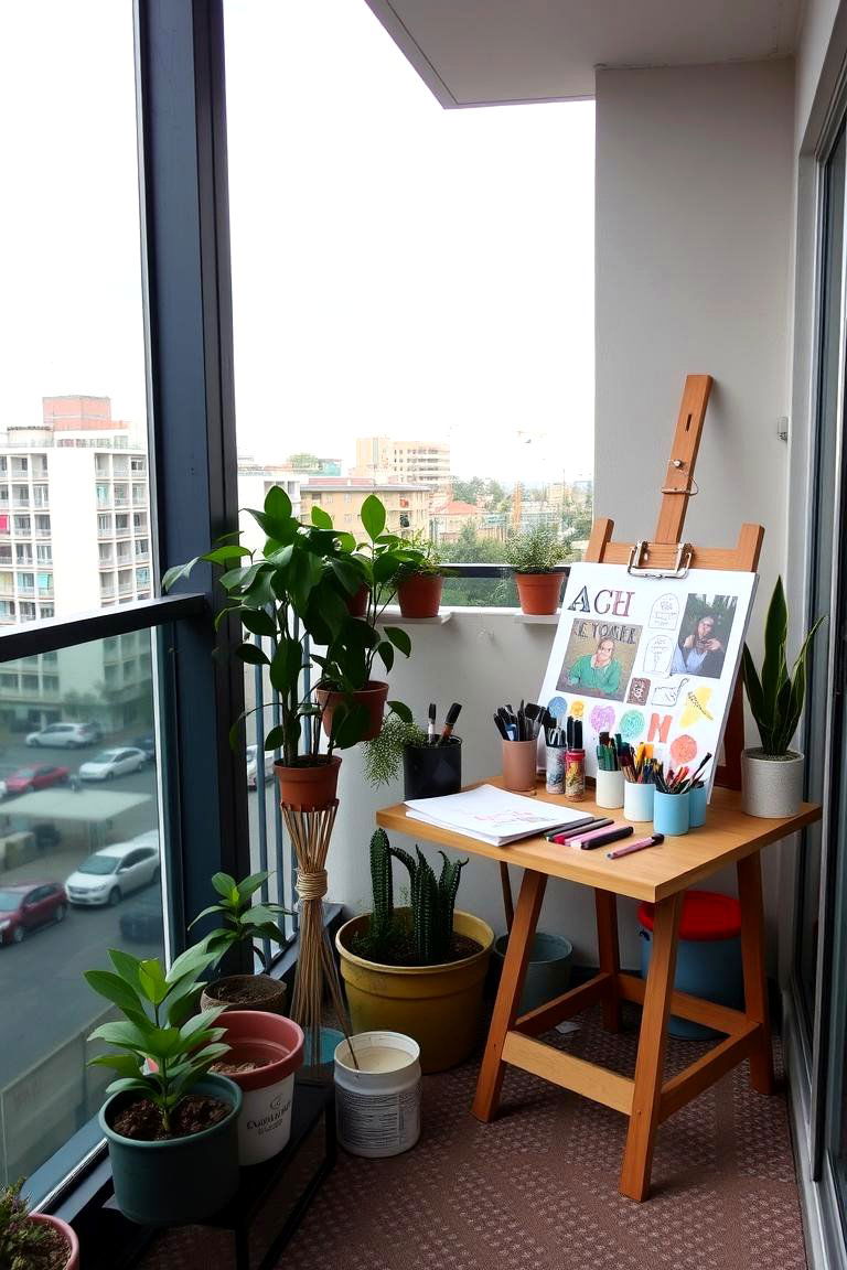Creative Space with Art Supplies - 24 Balcony Office Ideas