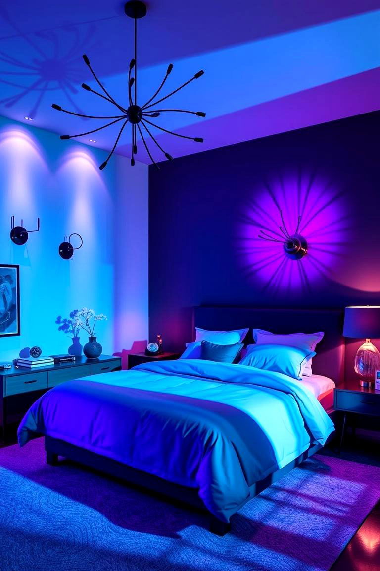 Creative Statement Lighting - 24 Blue and Purple Bedroom Ideas