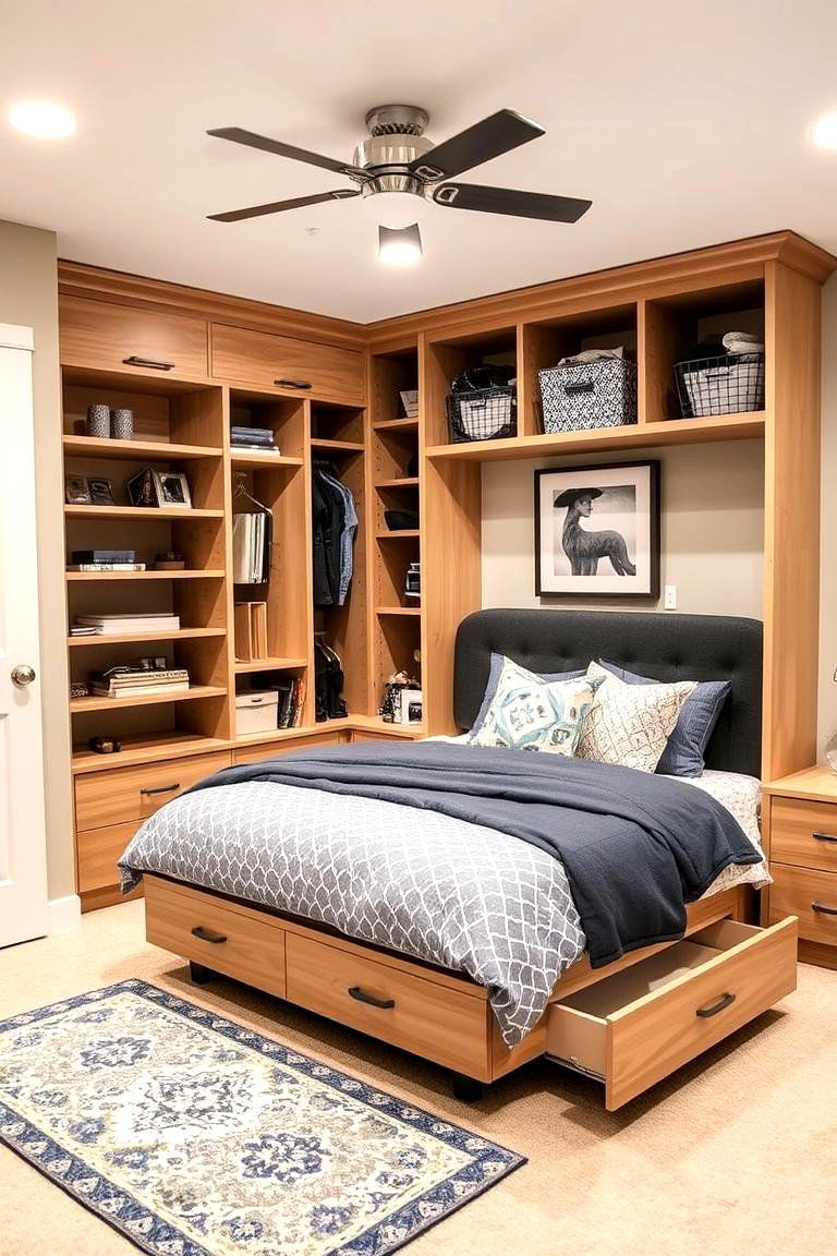 Creative Storage Solutions Basement Bedroom - 24 Basement Bedroom Ideas