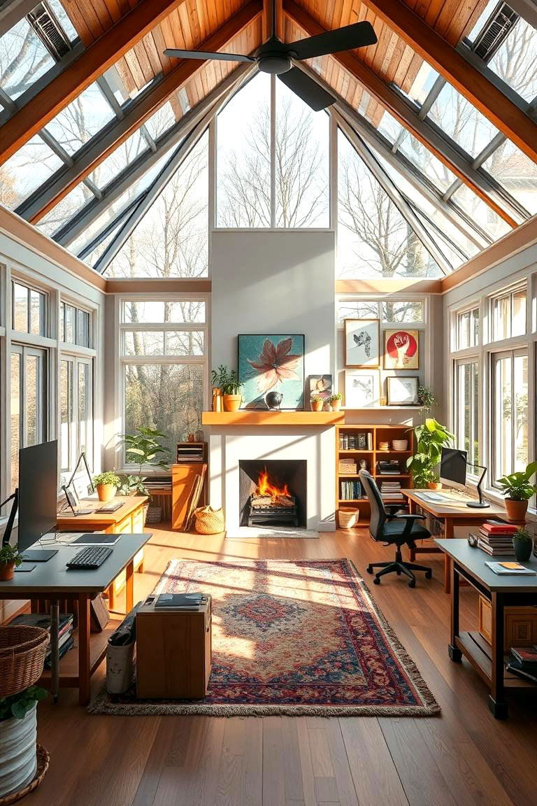 Creative Studio Sunroom - 24 Sunroom With Fireplace Ideas
