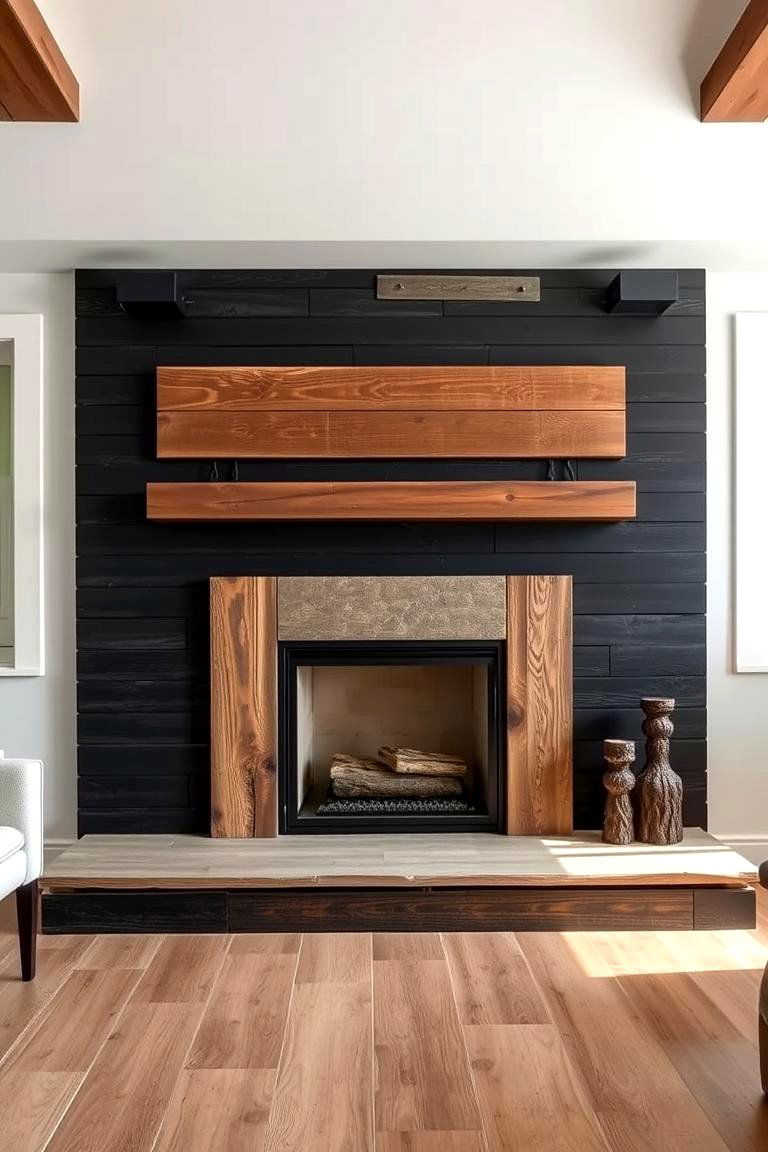 Creative Texture Play - 24 Black Shiplap Fireplace Ideas