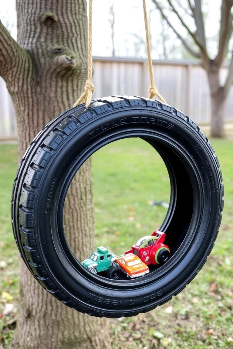 Creative Tire Swings with Built In Storage - 24 Outdoor Toy Storage Ideas