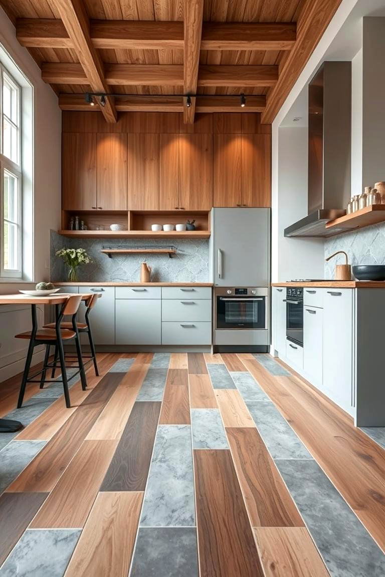 Creatively Mixed Materials - 24 Kitchen Floor Ideas