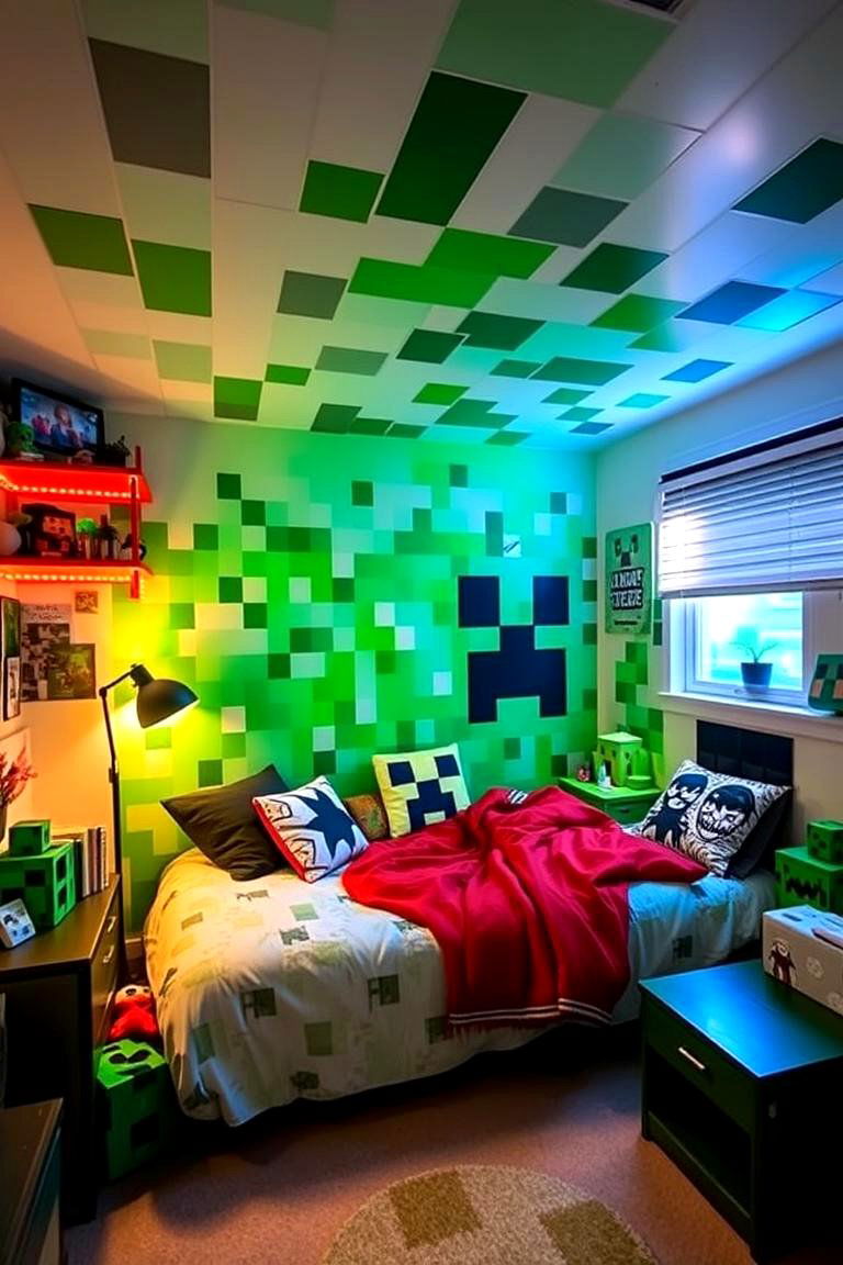 Creeper Cozy Corner - 24 Minecraft Themed Bedroom Ideas