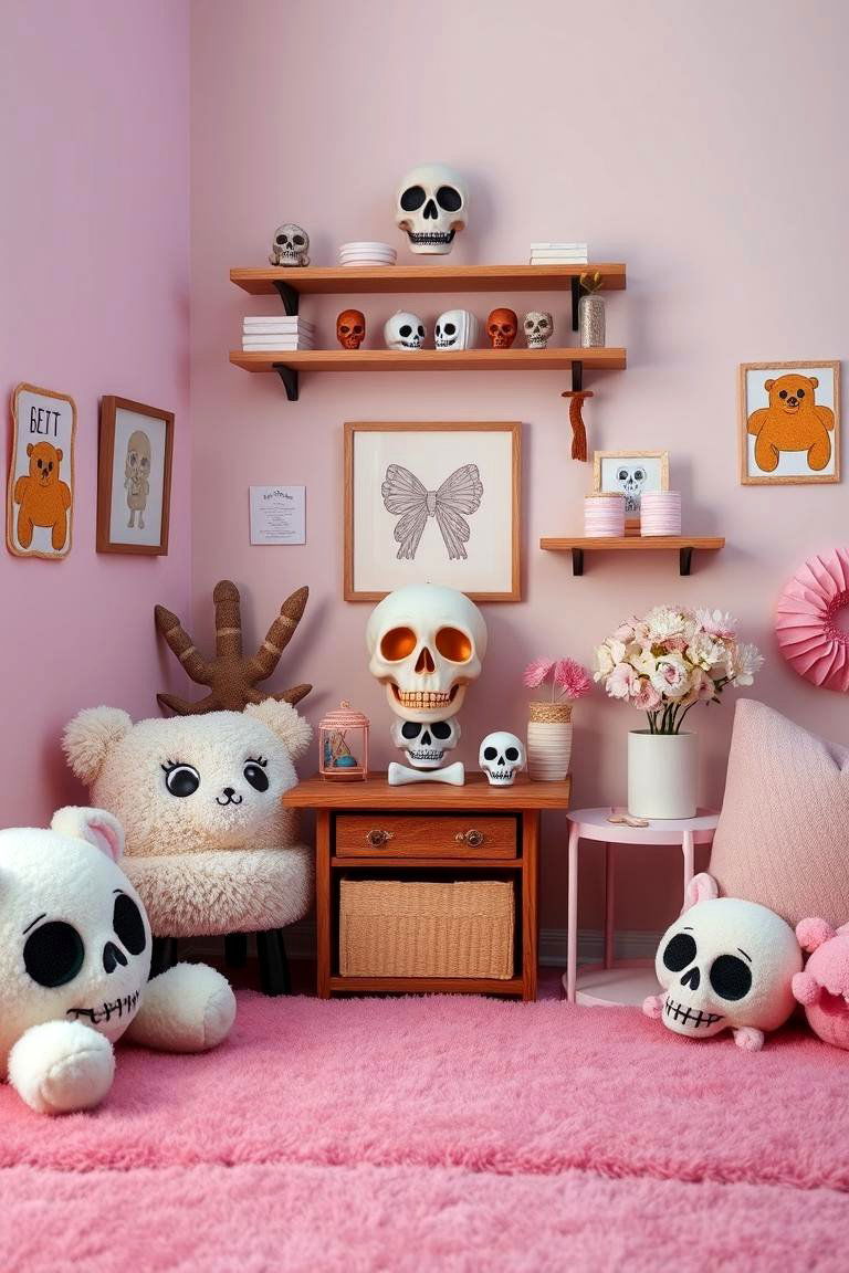 Creepy Cute Plush and Skull Decor - 24 pastel goth bedroom ideas