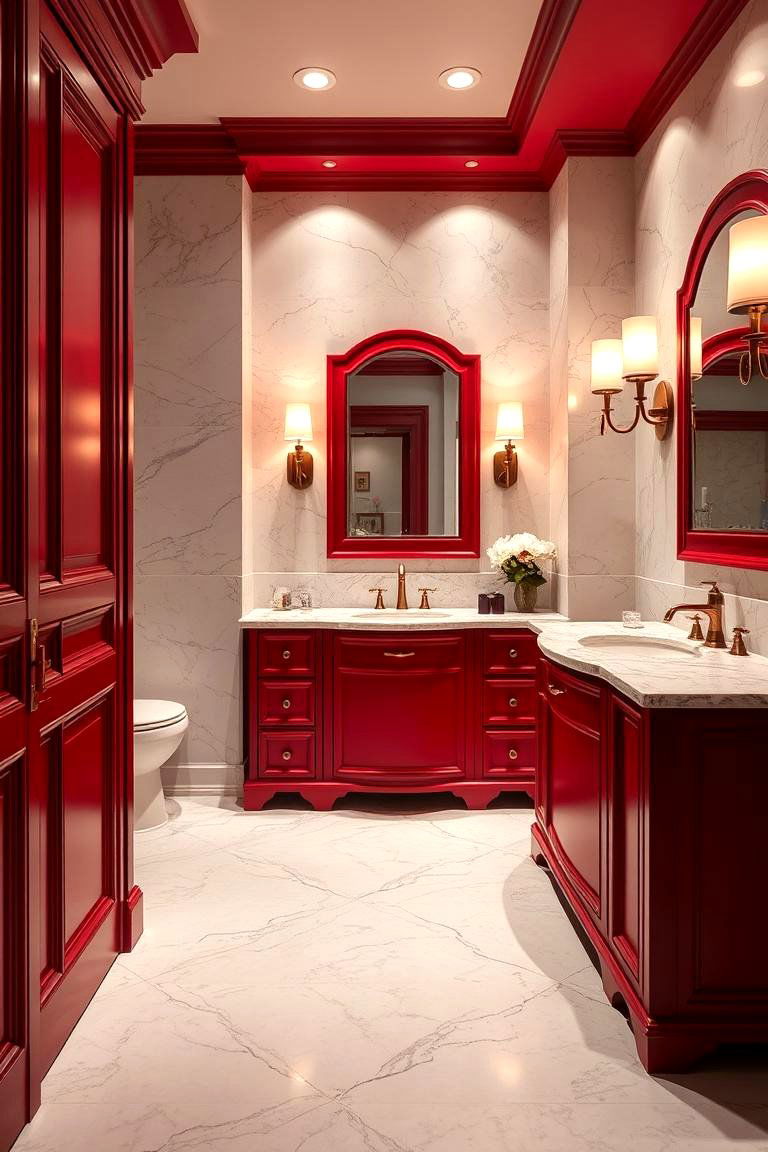 Crimson Vanity Statement - 24 Red Bathroom Ideas