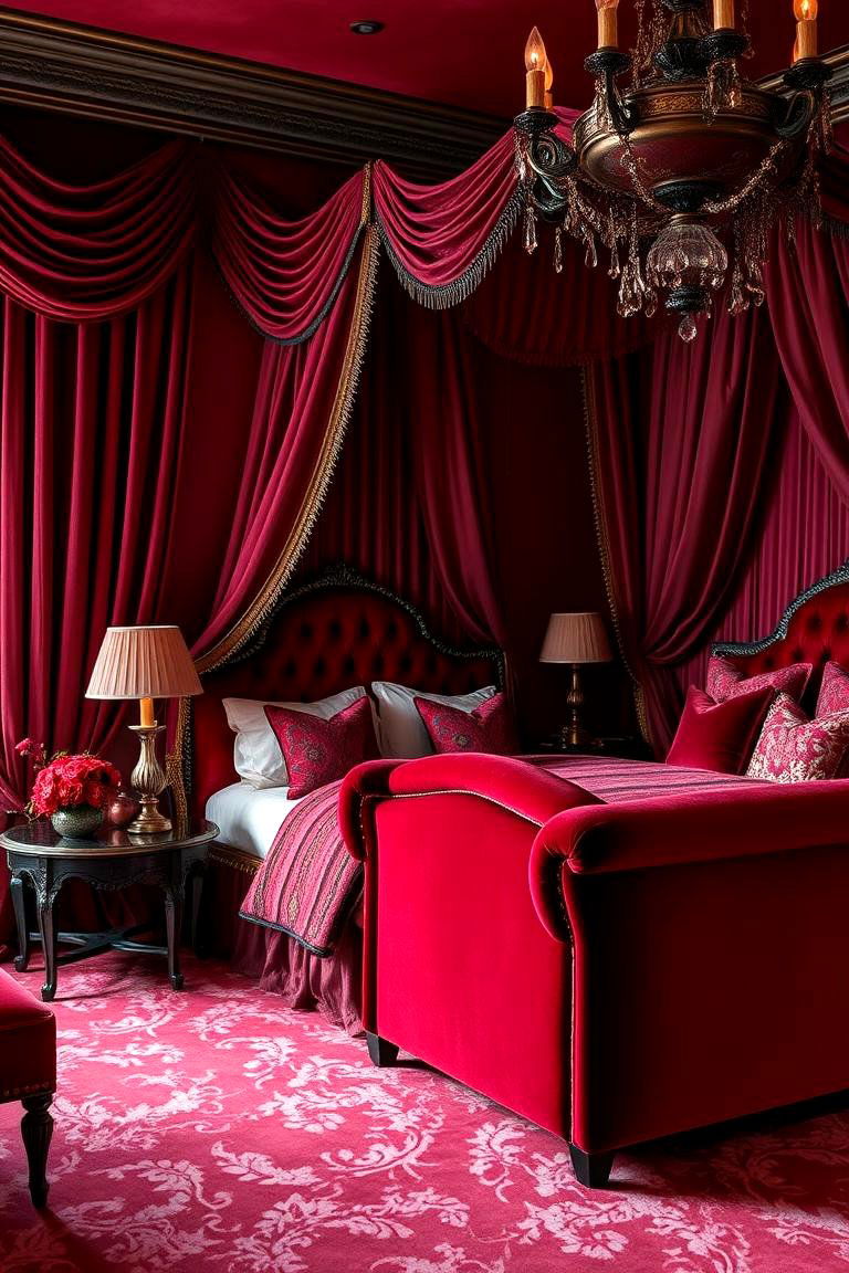 Crimson Velvet Upholstery - 24 Vampire Bedroom Ideas