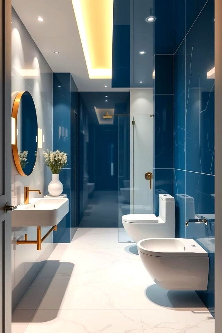 Crisp Blue and Gold Duo with Contemporary Flair - 24 Blue and Gold Bathroom Ideas