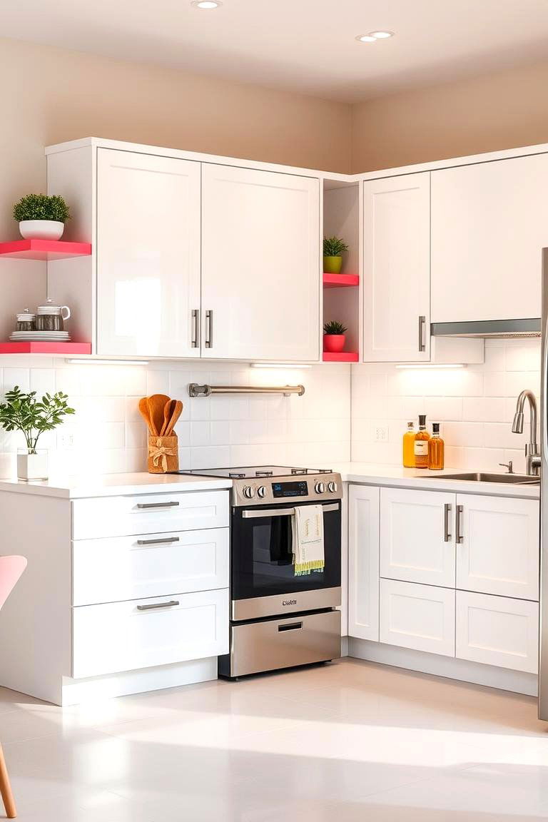 Crisp White Base with Colorful Pops for Contrast - 24 Kitchen With Colored Appliances Ideas