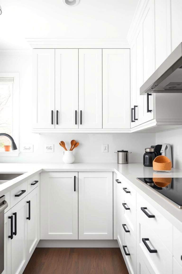 Crisp White Cabinets with Matte Black Hardware - 24 White Kitchen with Black Appliances Ideas