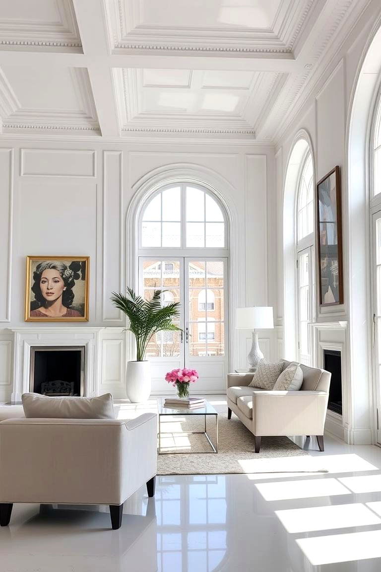 Crisp White Trim Details - 24 Preppy Living Room Ideas