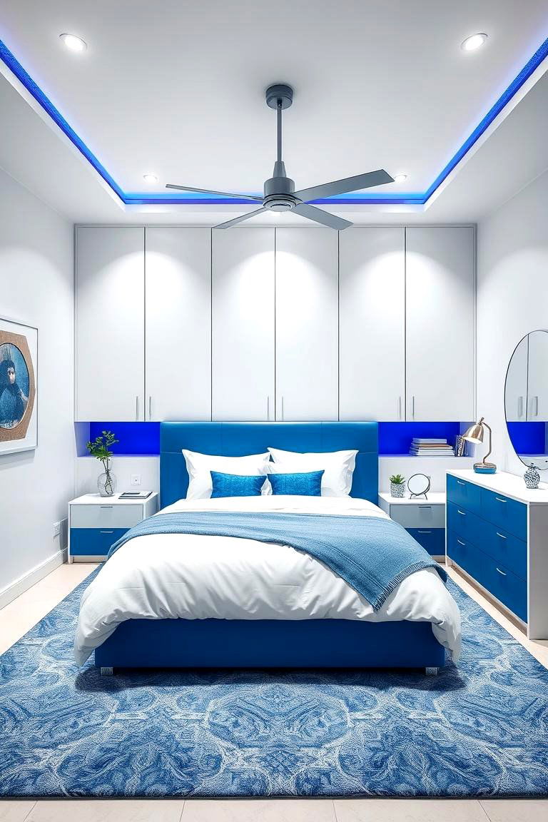 Crisp White and Blue Contrast - 24 Blue and White Bedroom Ideas