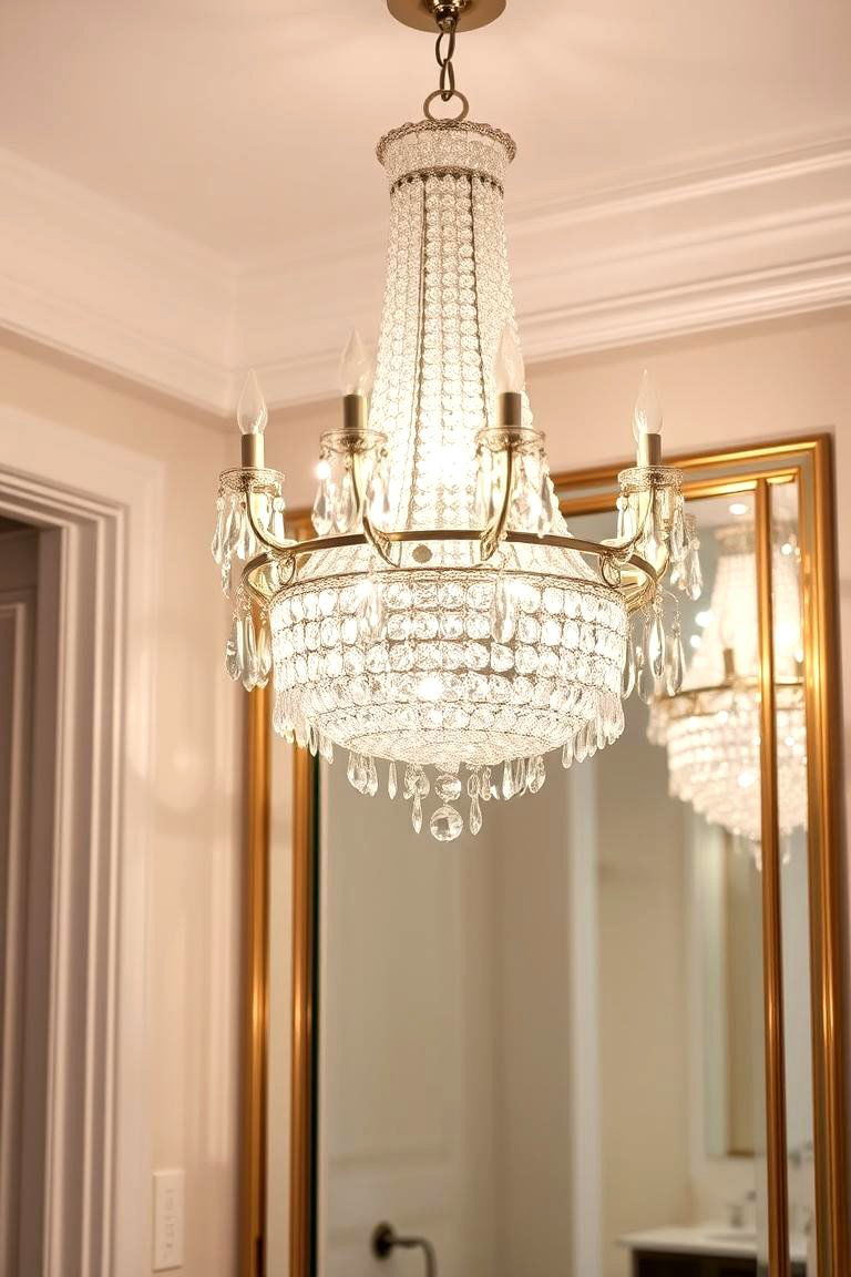 Crystal Chandelier for Glamorous Elegance - 24 Bathroom Lighting Ideas Over Mirror